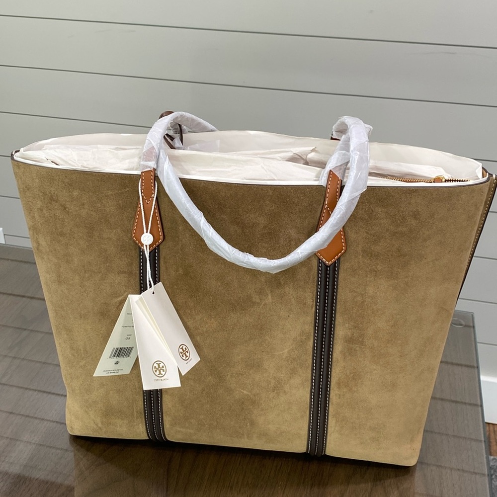 Tory Burch large 3 compartment leather tote bag, New with tags